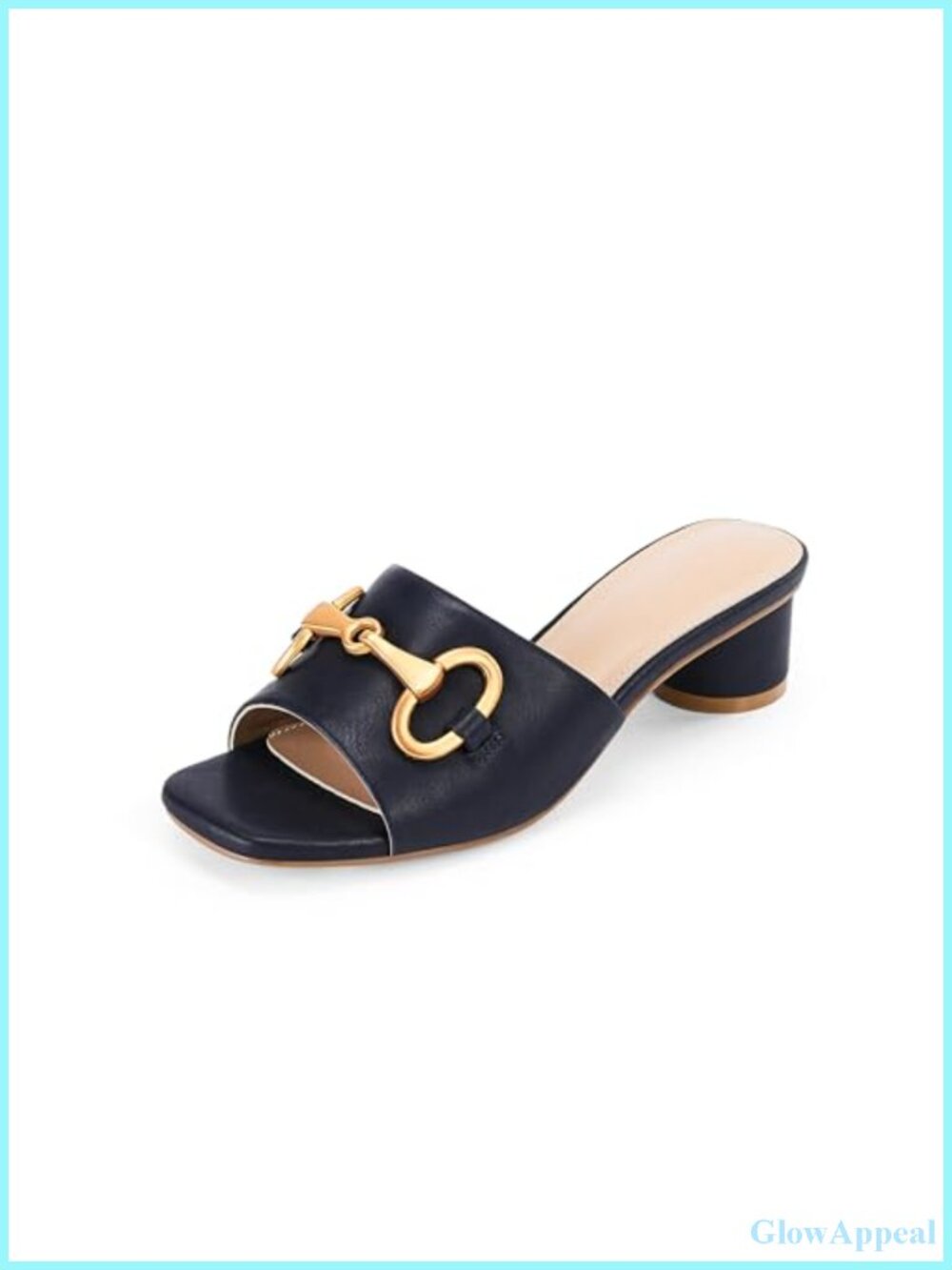 Women's Square Toe Kitten Heel Slide Sandals with Metal Chain Strap